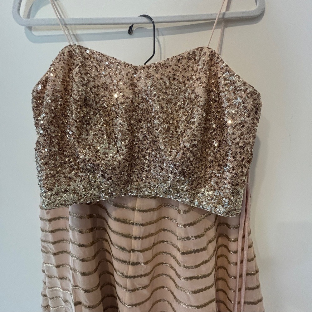 Custom Blush & Gold 3 Piece Lehenga Choli Set Sequin Crop Top Gold-Striped Skirt
